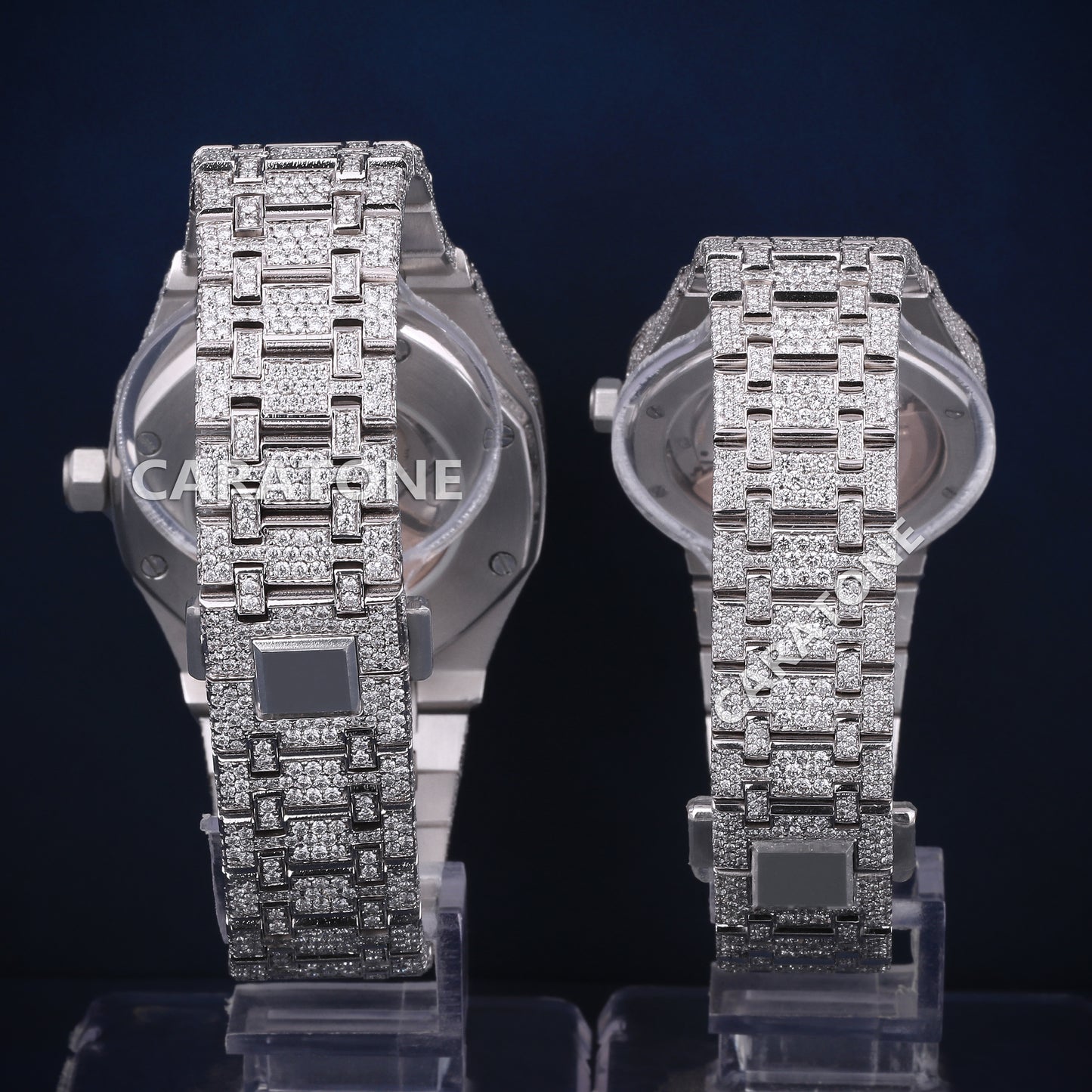 41-36 mm his and hers fully white couple diamond watch