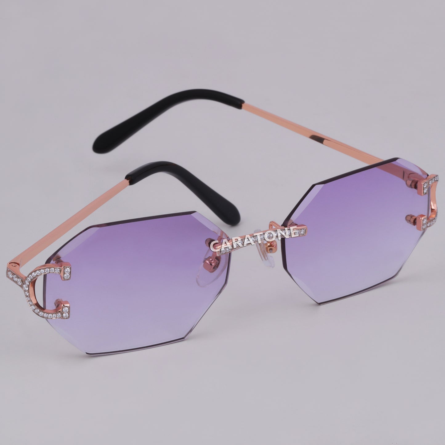 Stylish hexagon shaped purple shade diamond glasses for unisex
