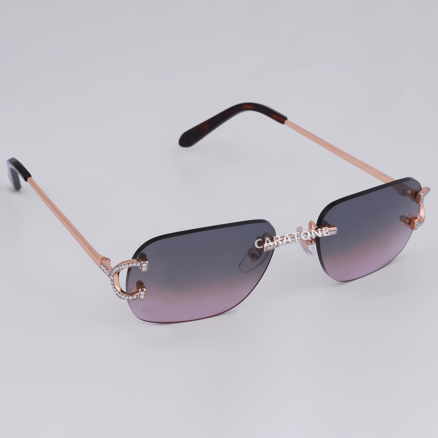 Custom Real Iced Out Diamond Frame Rimless Sunglasses with Black Gradient Luxury Glasses Unisex