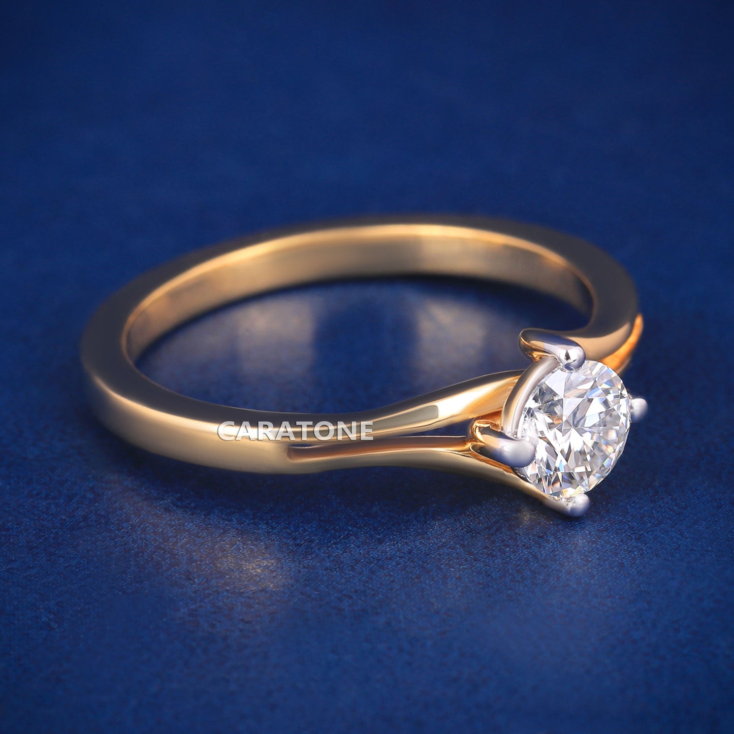 0.5 Ct Round Cut Yellow Gold Engagement Diamond Band Rings for Women with VVS Clarity