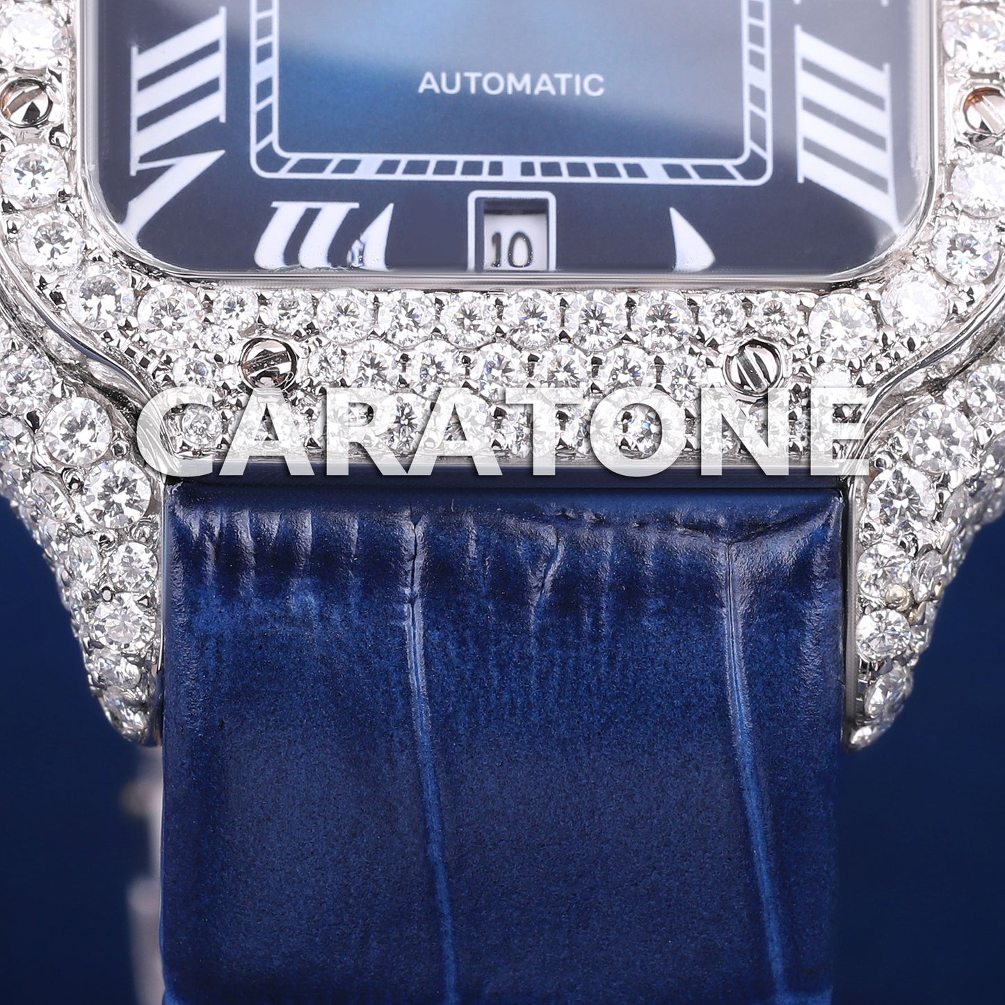 White Diamond Watches for Men Roman Square Blue Dial Moissanite Diamond Leather Strap Watches Iced Out Most Expensive Luxury Watches