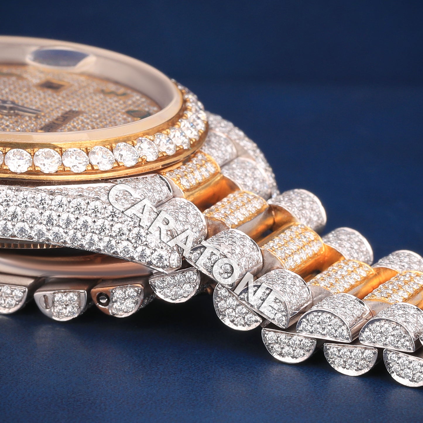 Two Tone Iced Watches Mens Silver Yellow Full Diamond Watches in Customized VVS Moissanite Watch