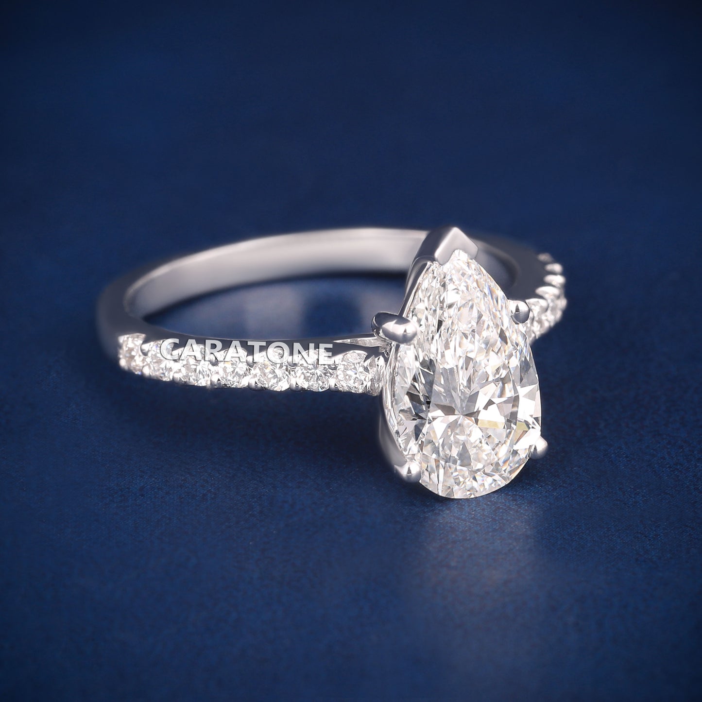 Fully Iced Pear Cut Diamond Ring for Women with Premium White Gold Band