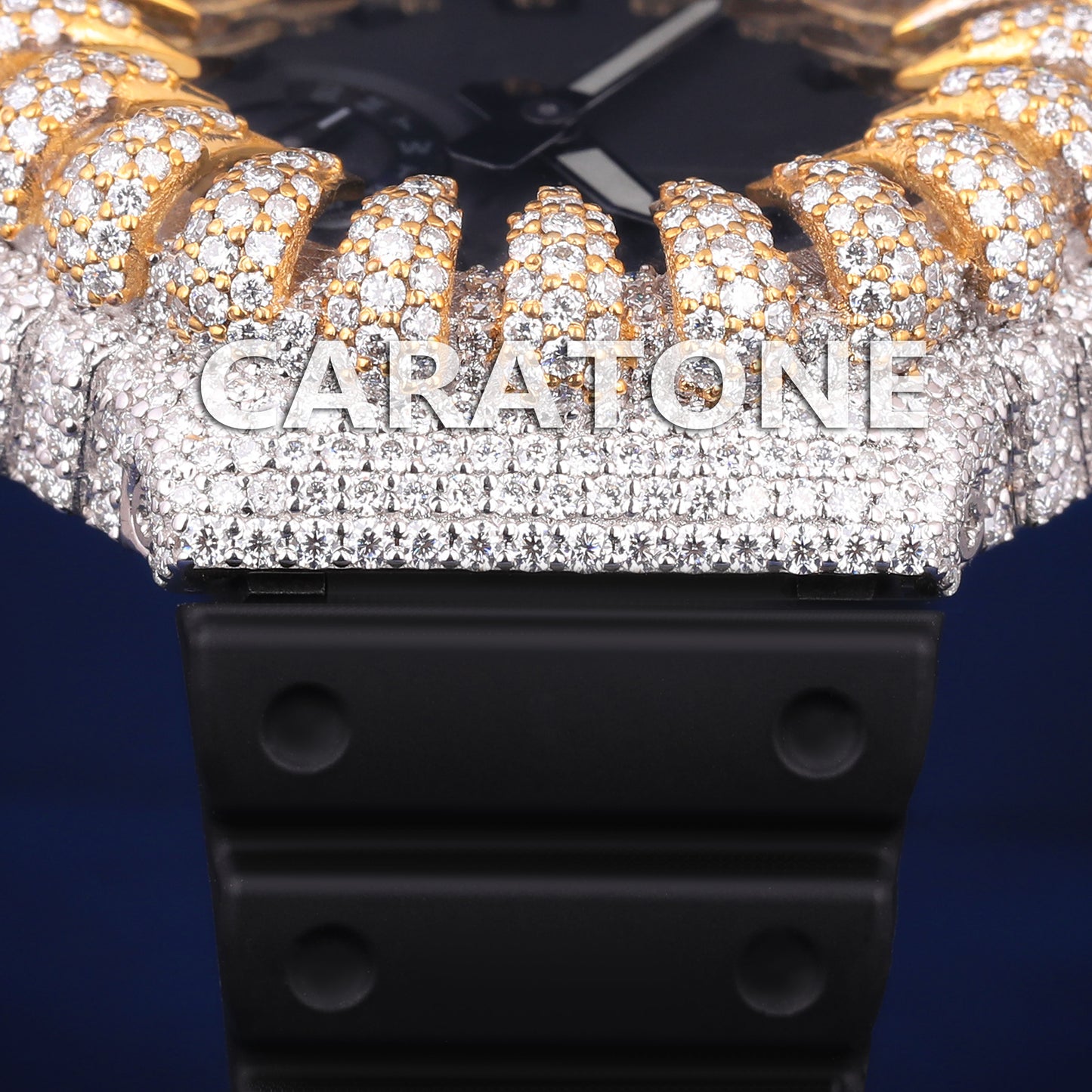Custom Iced Out Black Analog Digital Spiked Bezel Fully Yellow Diamond Watches