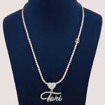 Heart With Letter Pendant In 14KT Gold With 3 MM Tennis Chain