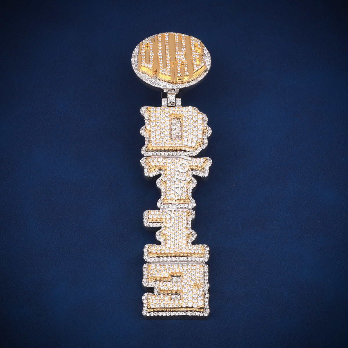 Two-Tone Gold DTF Statement Pendant with Diamond Logo Bail Lab Grown Diamonds