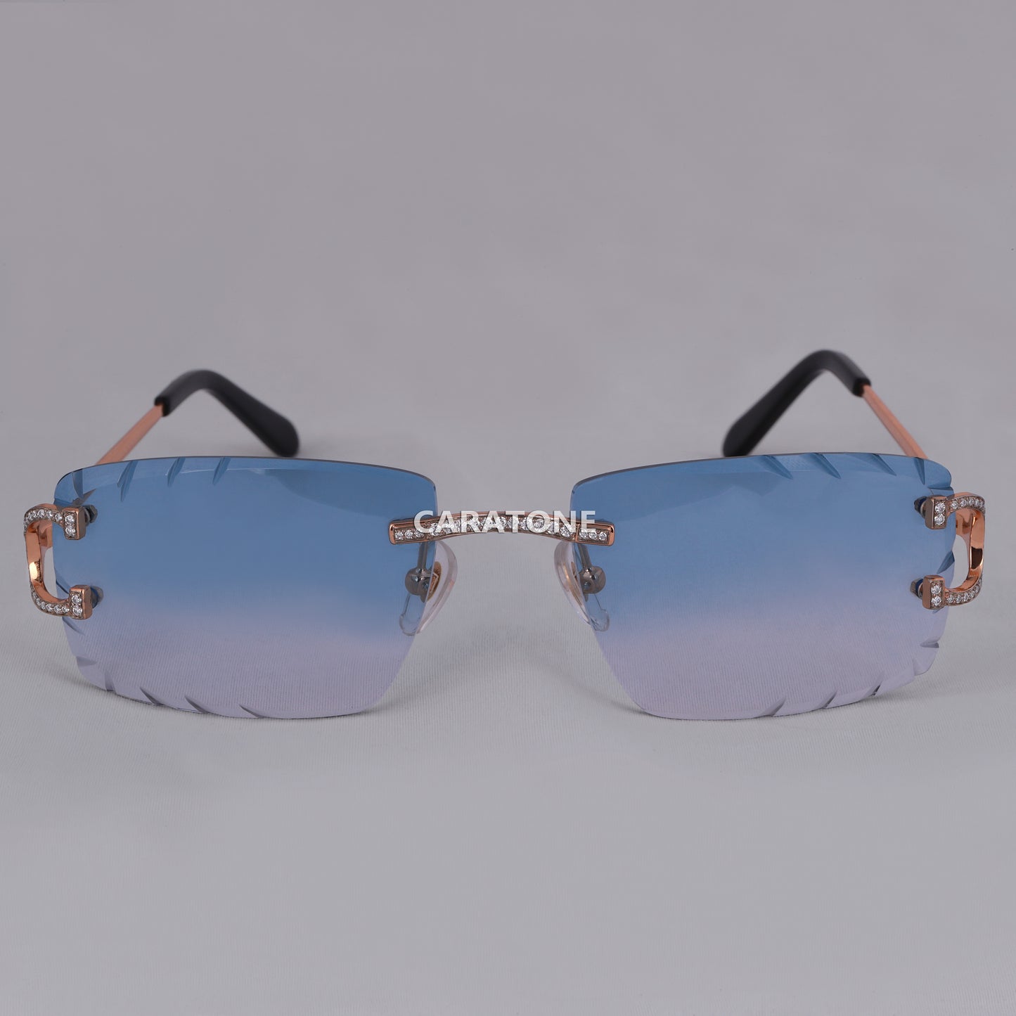 Rimless Sunglasses for Men Blue Color Glass VVS Diamond Branded Sunglass