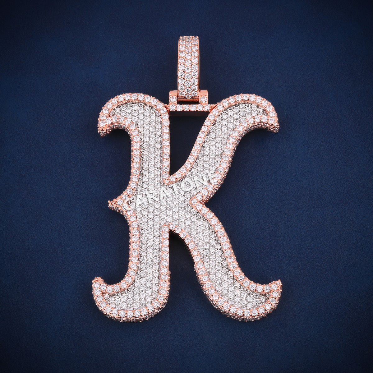 Custom Iced Out K Initial Hip Hop Pendant in Rose Gold with Lab Grown Diamonds