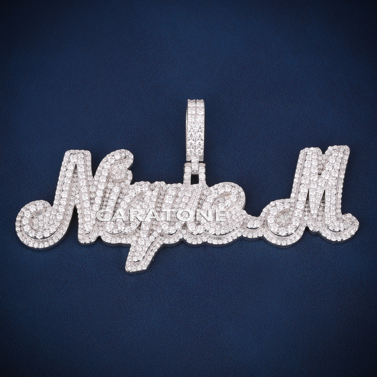 Custom Iced Out Nipsey M Script Name Hip Hop Pendant with Lab Grown Diamonds
