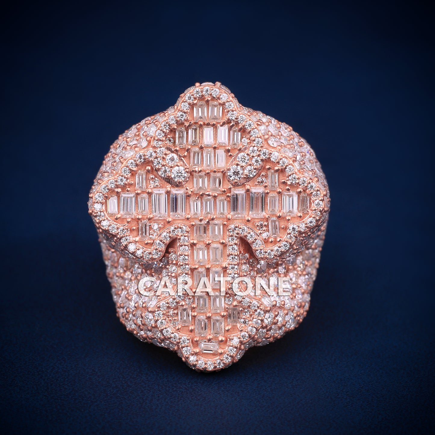 Hip Hop Diamond Cross Ring Full Rose Gold Diamond