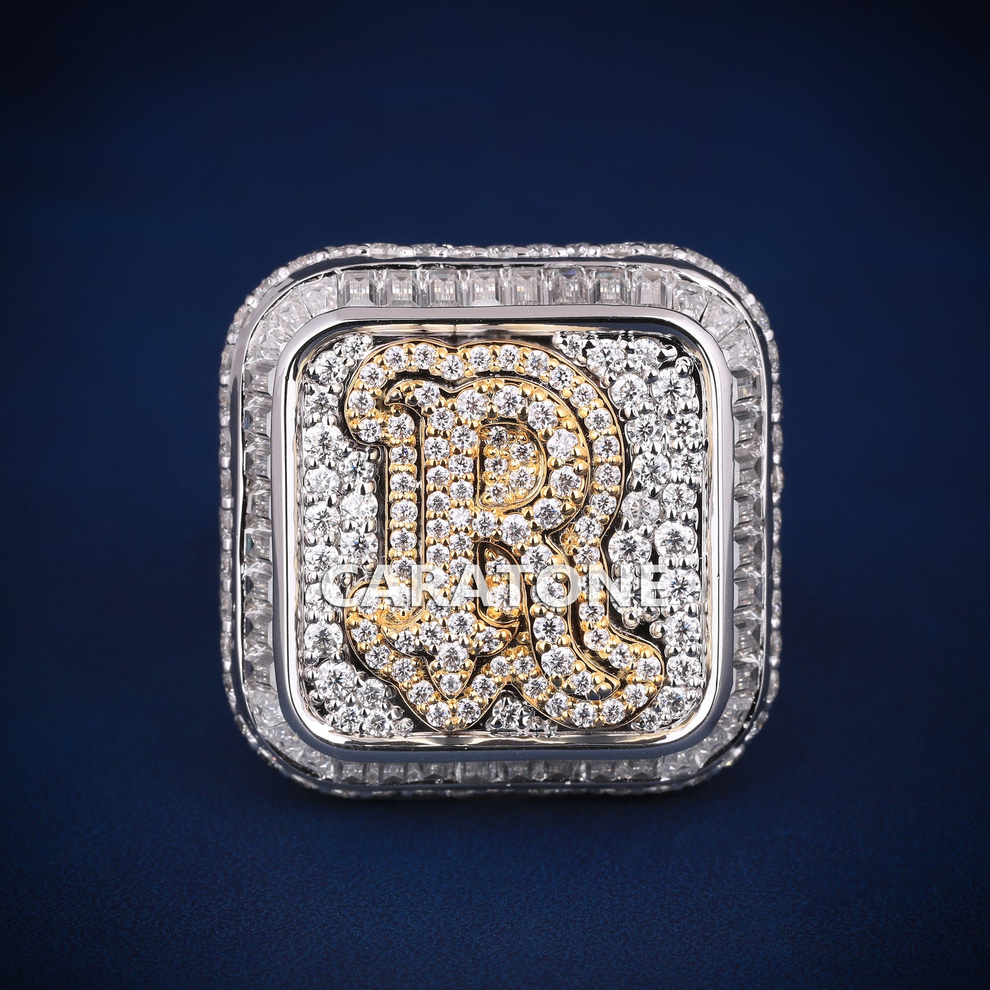 R Initial letter diamond hip hop buss down ring