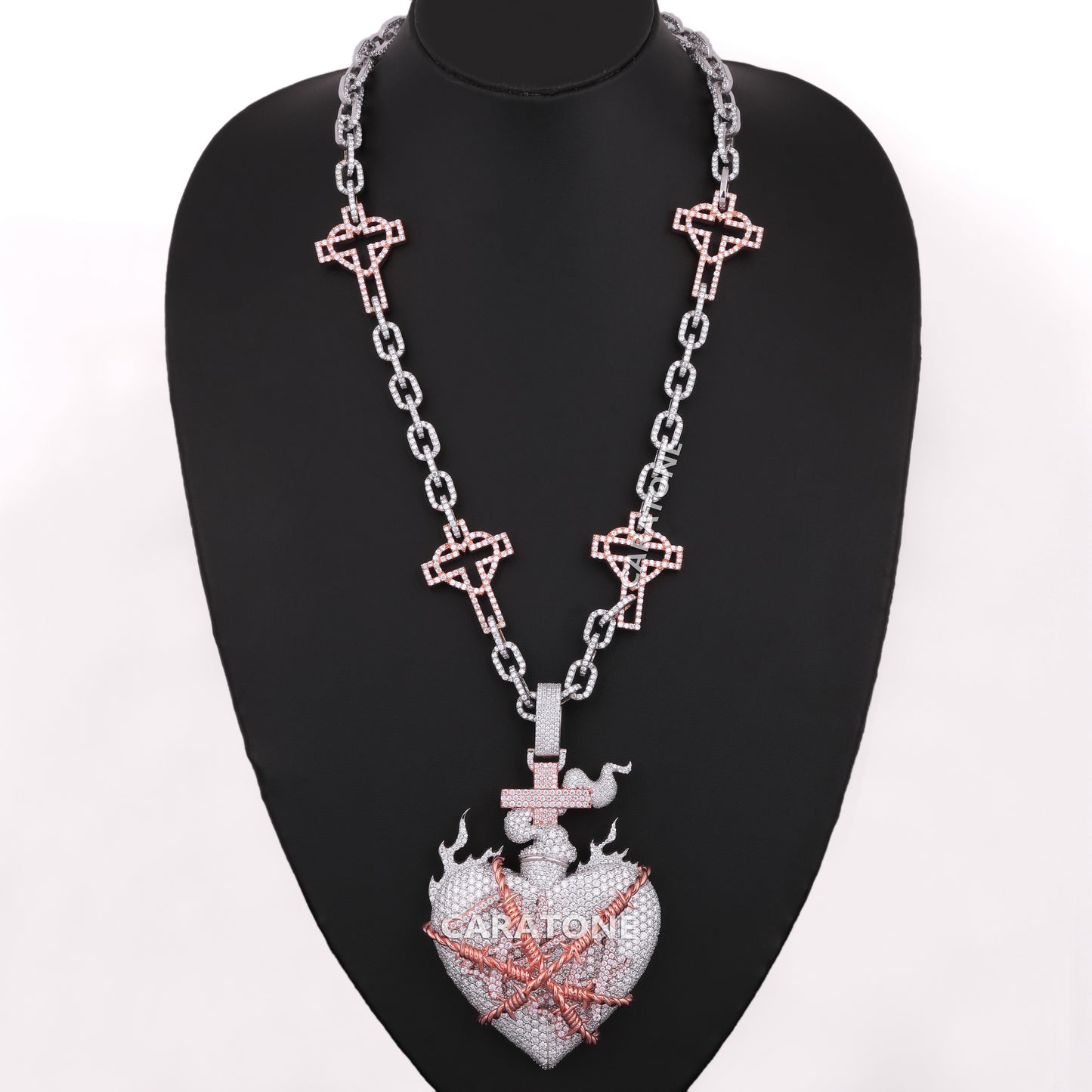 Link With Cross Chain In 925 Sterling Silver With Lab Diamond