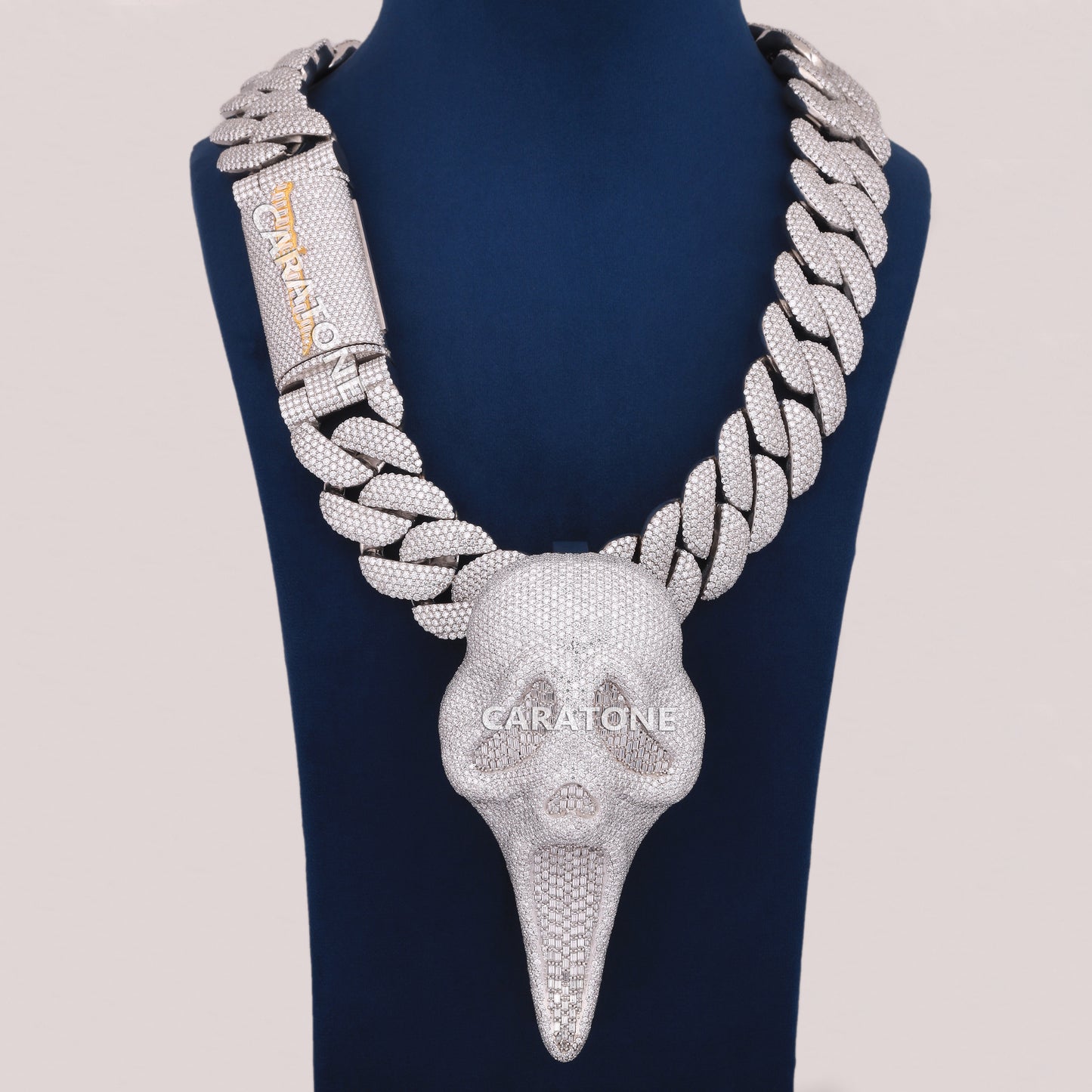 Hand Made Round And Bagutte Lab Diamond Chain With Pendant In 925 Sterling Silver