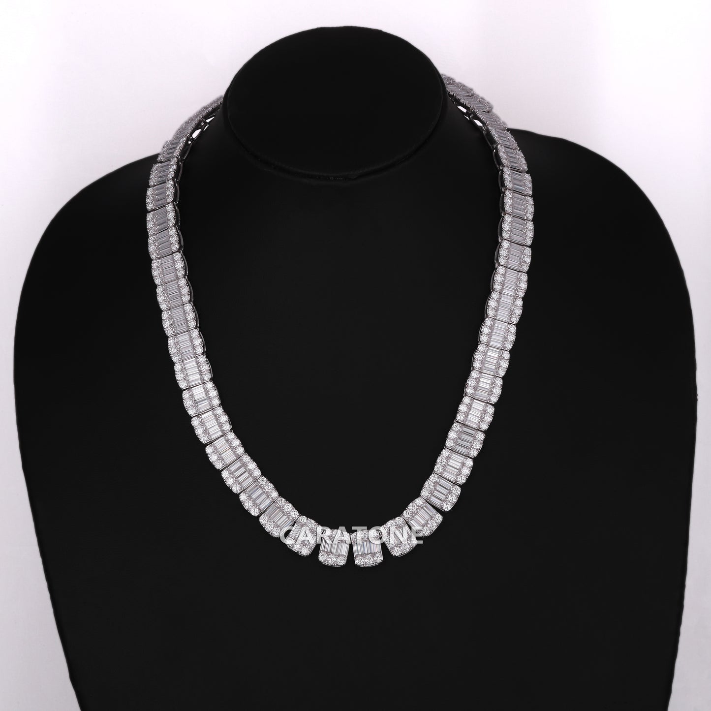 Newly launched 18 inch 12 mm hip hop illusion chain crafted in baguette and round cut lab grown diamonds with vvs clarity