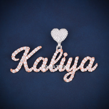 Luxury Iced Out Script Name Pendant with Diamond Heart