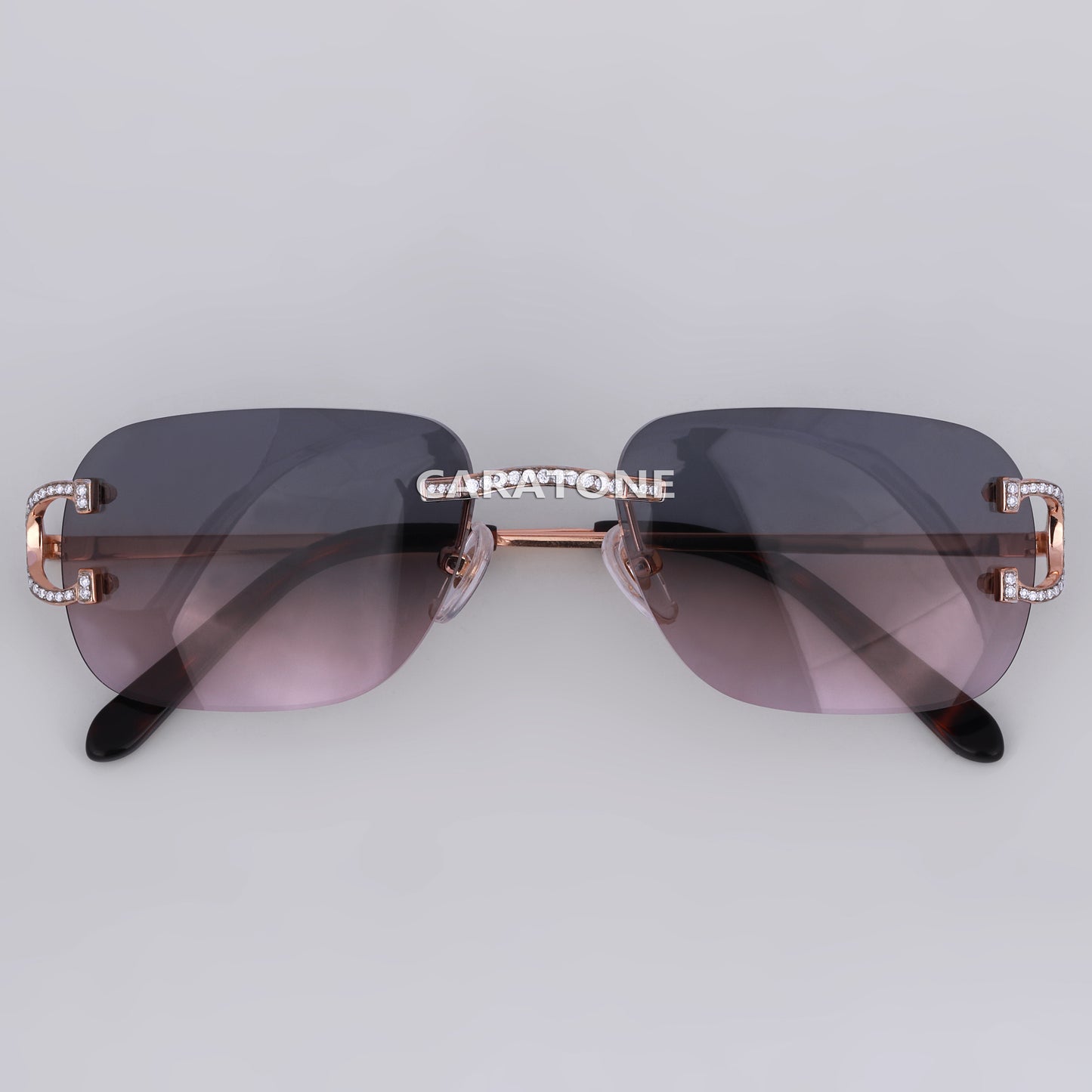 Custom Real Iced Out Diamond Frame Rimless Sunglasses with Black Gradient Luxury Glasses Unisex