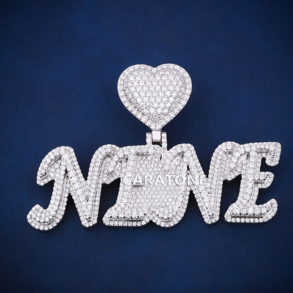Custom Iced Out Name Hip Hop Pendant with Diamond Heart Bail in Lab Grown Diamonds