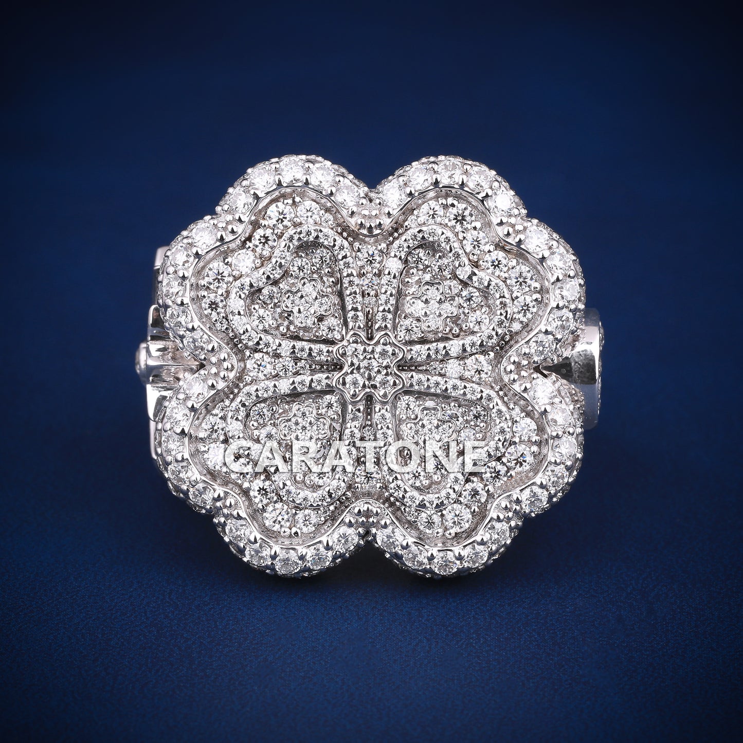 Flower design hip hop ring In white gold with VVS clarity lab diamond