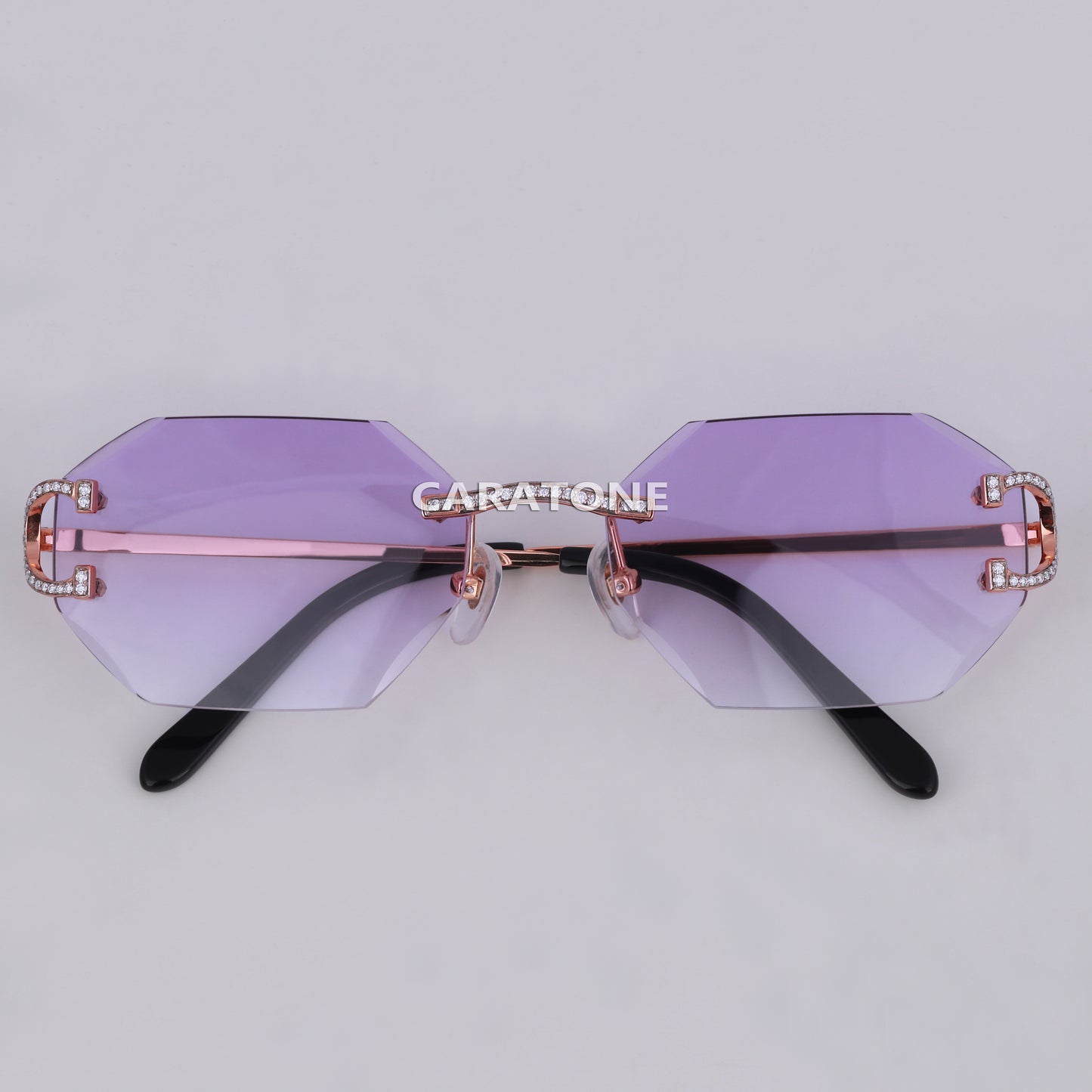 Stylish hexagon shaped purple shade diamond glasses for unisex