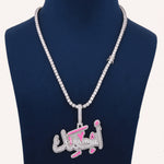 Arabic Letter Pendant With 4 MM Tennis Chain In 14 KT Gold With Lab Diamond