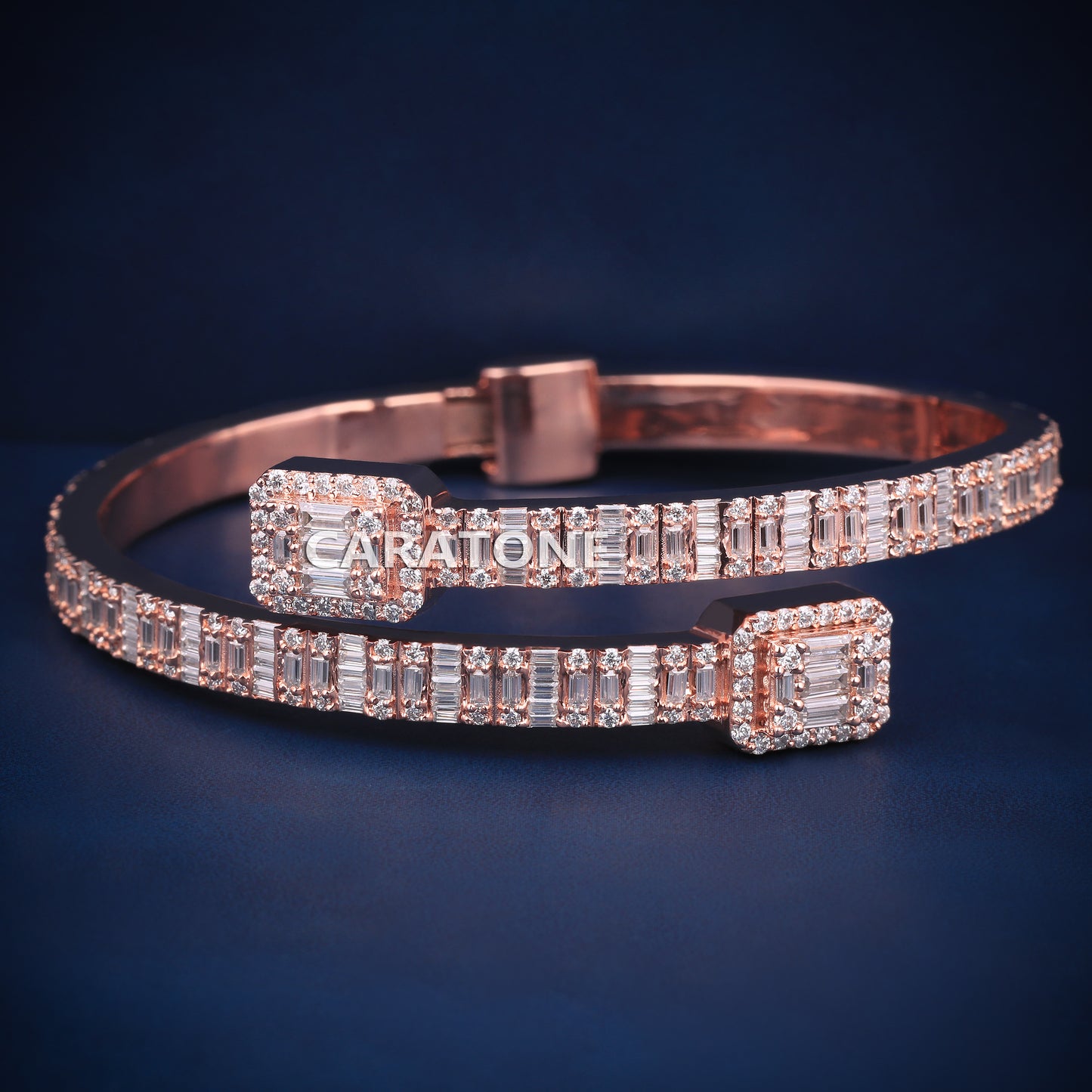 Rose gold baguette diamond bracelet for women with sleek design and luxurious sparkle