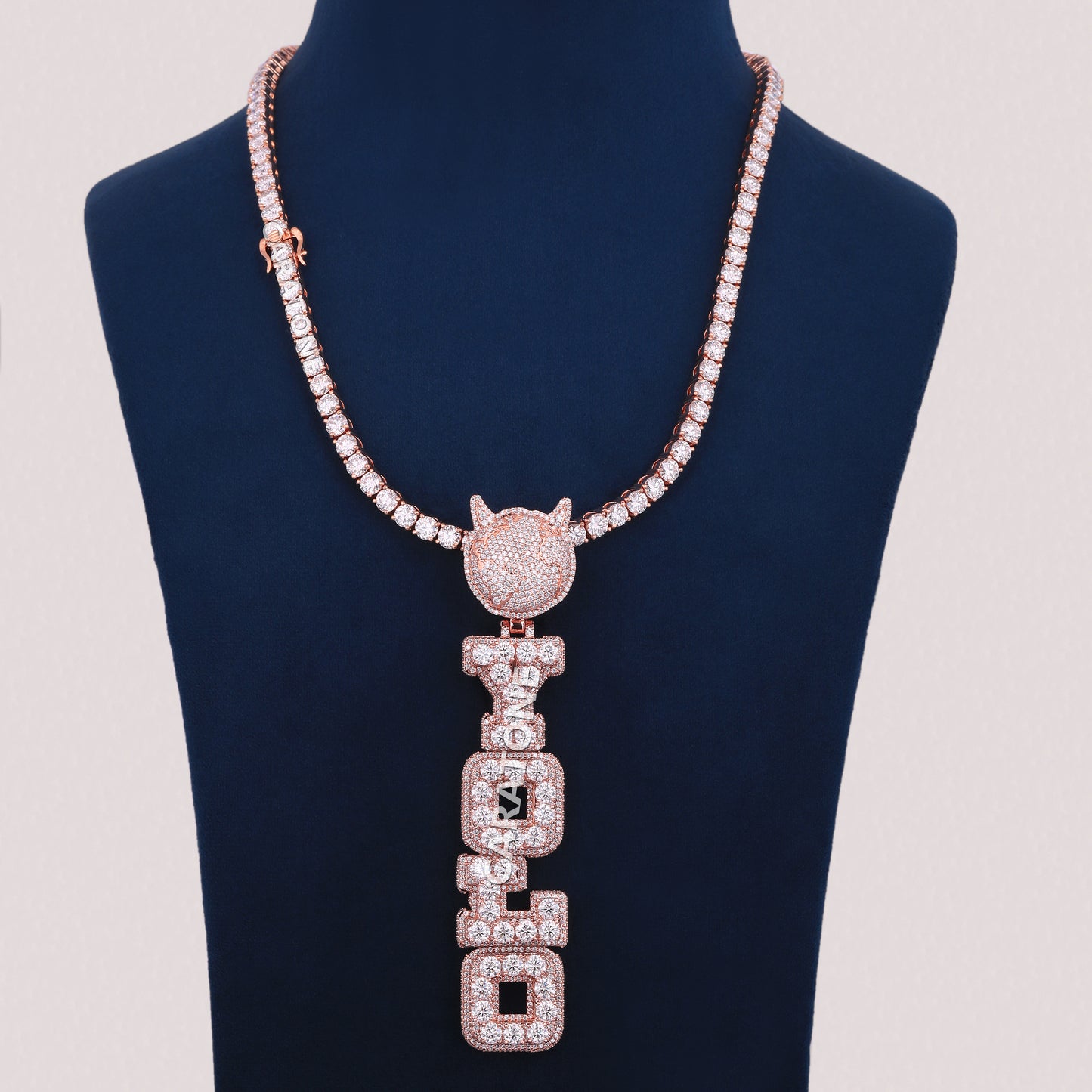 4 MM Tennis Chain With Custom Letter Pendant In 14Kt Rose Gold