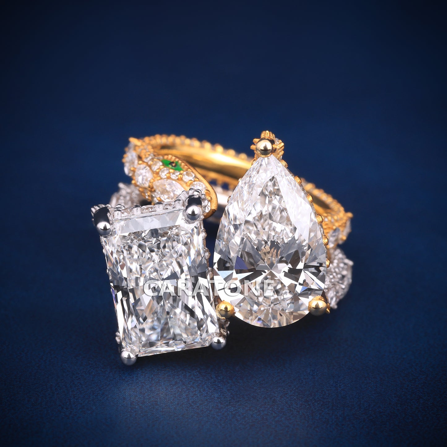 Pear and solitaire diamond wedding ring with diamond tester passed