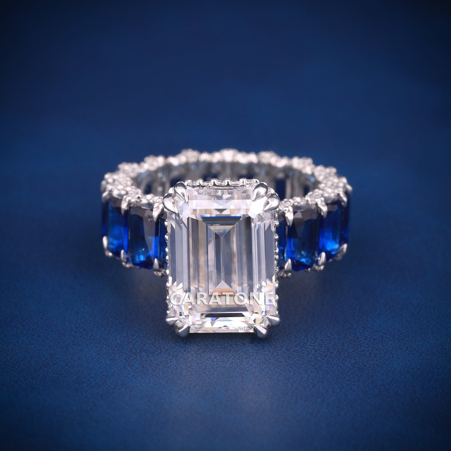 Wedding Engagement Vvs Solitaire Diamond Ring with blue side stones