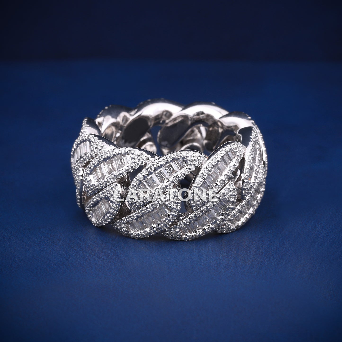 Trending and Claasic 14kt White Gold Lab-Grown Daimond with VVS Clarity Baguette cuban Band Ring