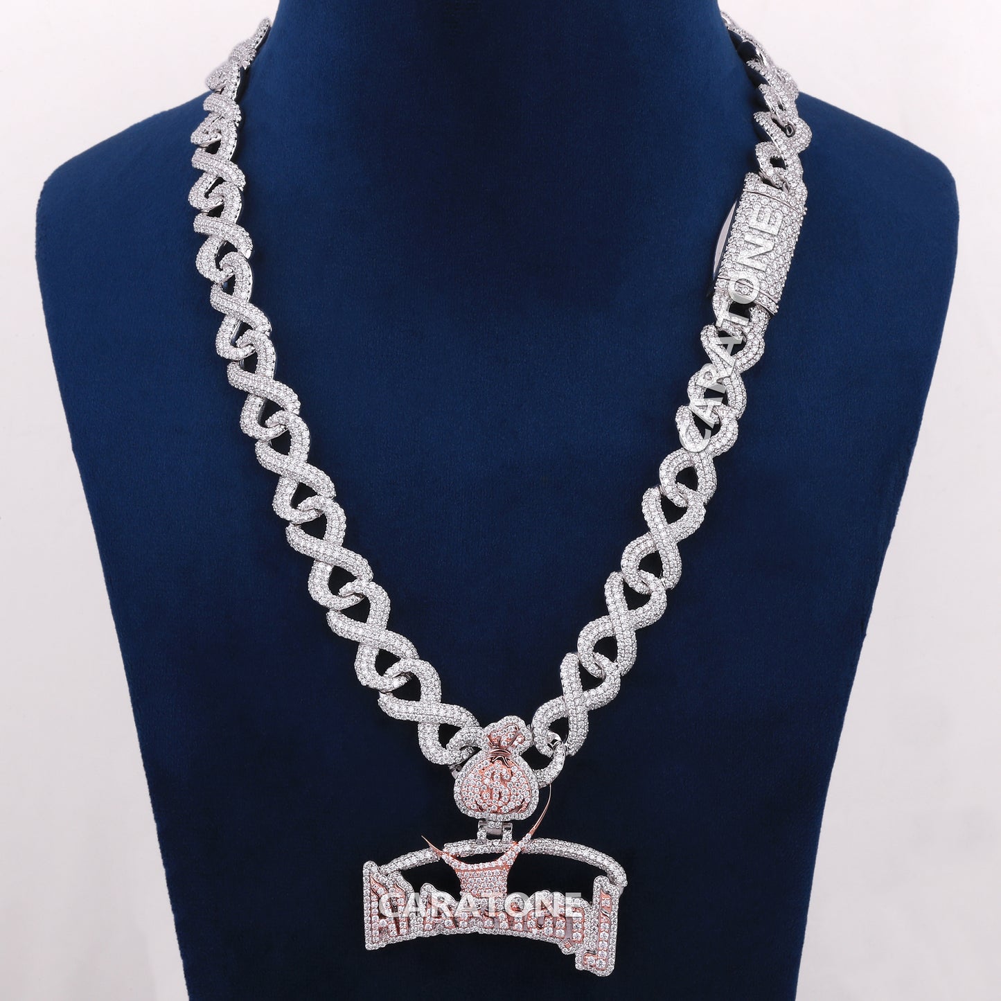 Infinity Chain With Custom Letter Pendant In 925 Sterling Silver With Lab Diamond