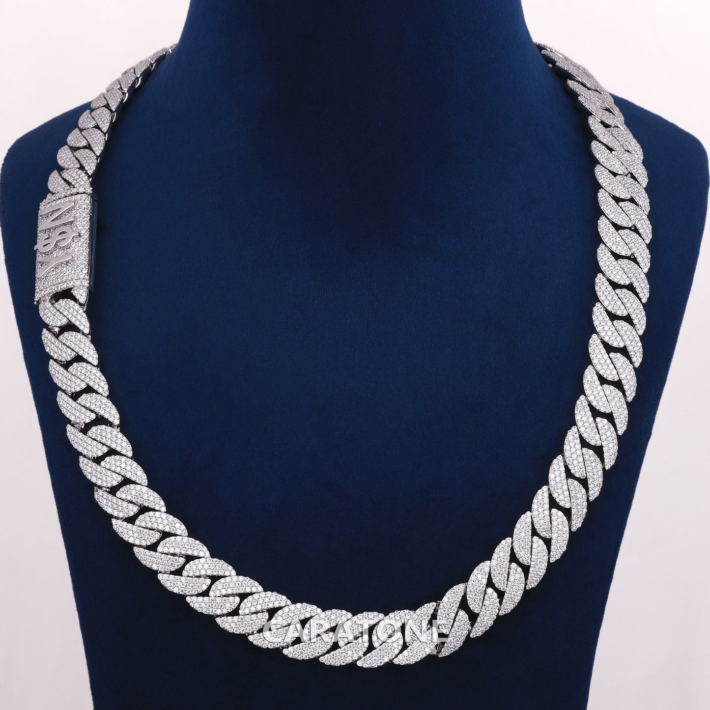 20 inch 16 mm iced out Cuban chain for men in white gold with full diamond shine