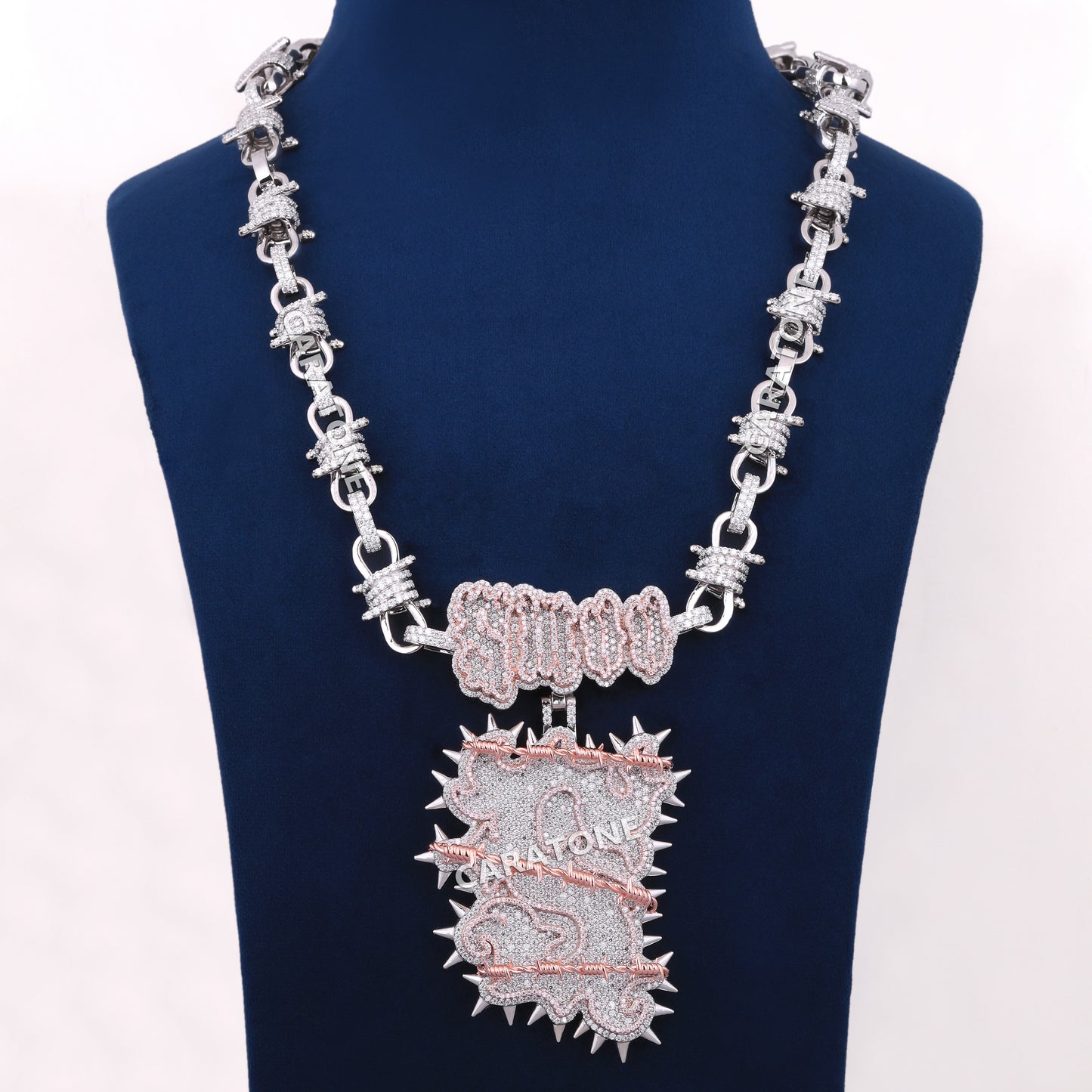 Full Iced Lab Made Throne Style Chain With Pendant In 925 Sterling Silver