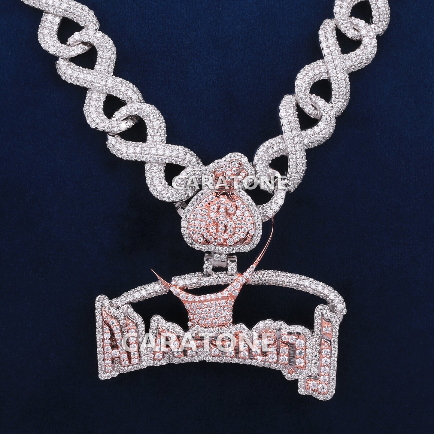 Infinity Chain With Custom Letter Pendant In 925 Sterling Silver With Lab Diamond