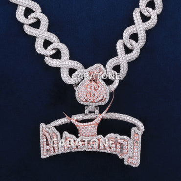 Infinity Chain With Custom Letter Pendant In 925 Sterling Silver With Lab Diamond