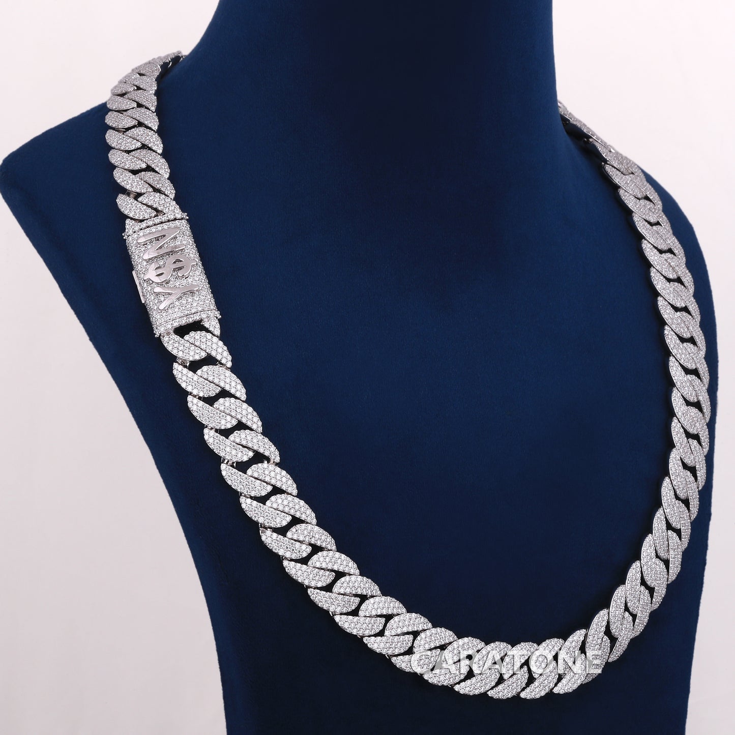 20 inch 16 mm iced out Cuban chain for men in white gold with full diamond shine