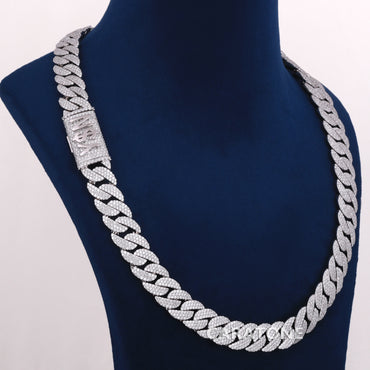 20 inch 16 mm iced out Cuban chain for men in white gold with full diamond shine