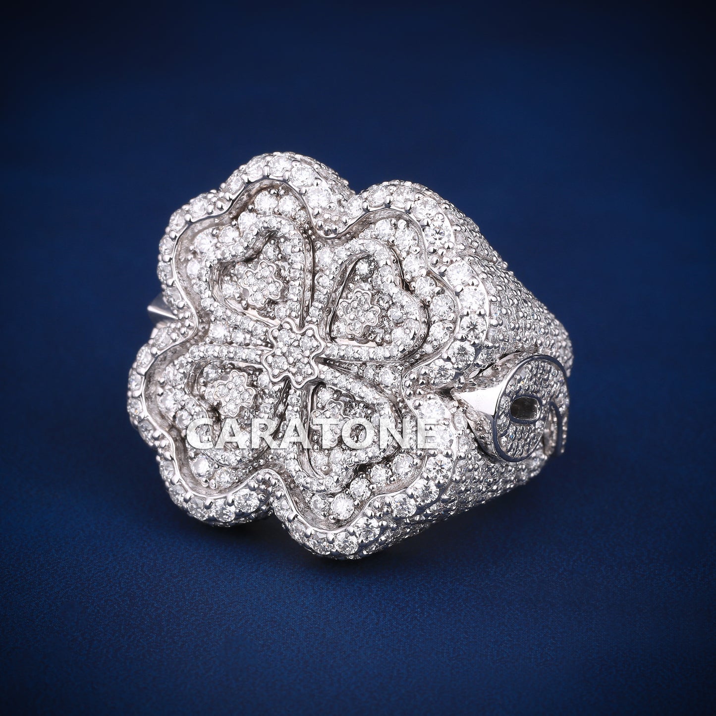 Flower design hip hop ring In white gold with VVS clarity lab diamond