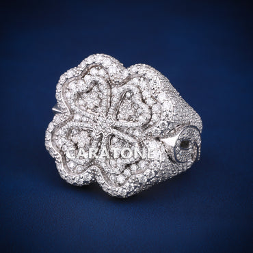 Flower design hip hop ring In white gold with VVS clarity lab diamond