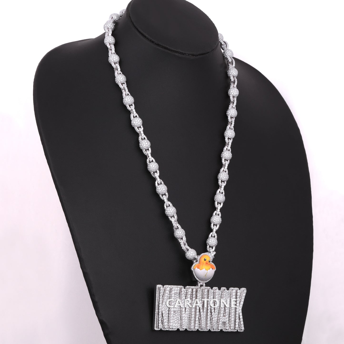 Custom Letter Pendant With Ball Chain In 925 Sterling Silver With Lab Diamond