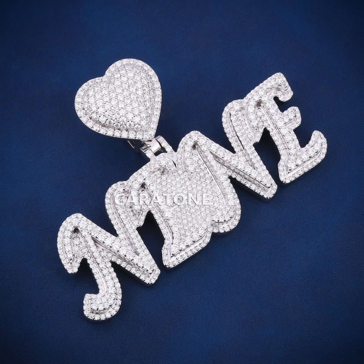 Custom Iced Out Name Hip Hop Pendant with Diamond Heart Bail in Lab Grown Diamonds