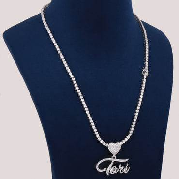 Heart With Letter Pendant In 14KT Gold With 3 MM Tennis Chain