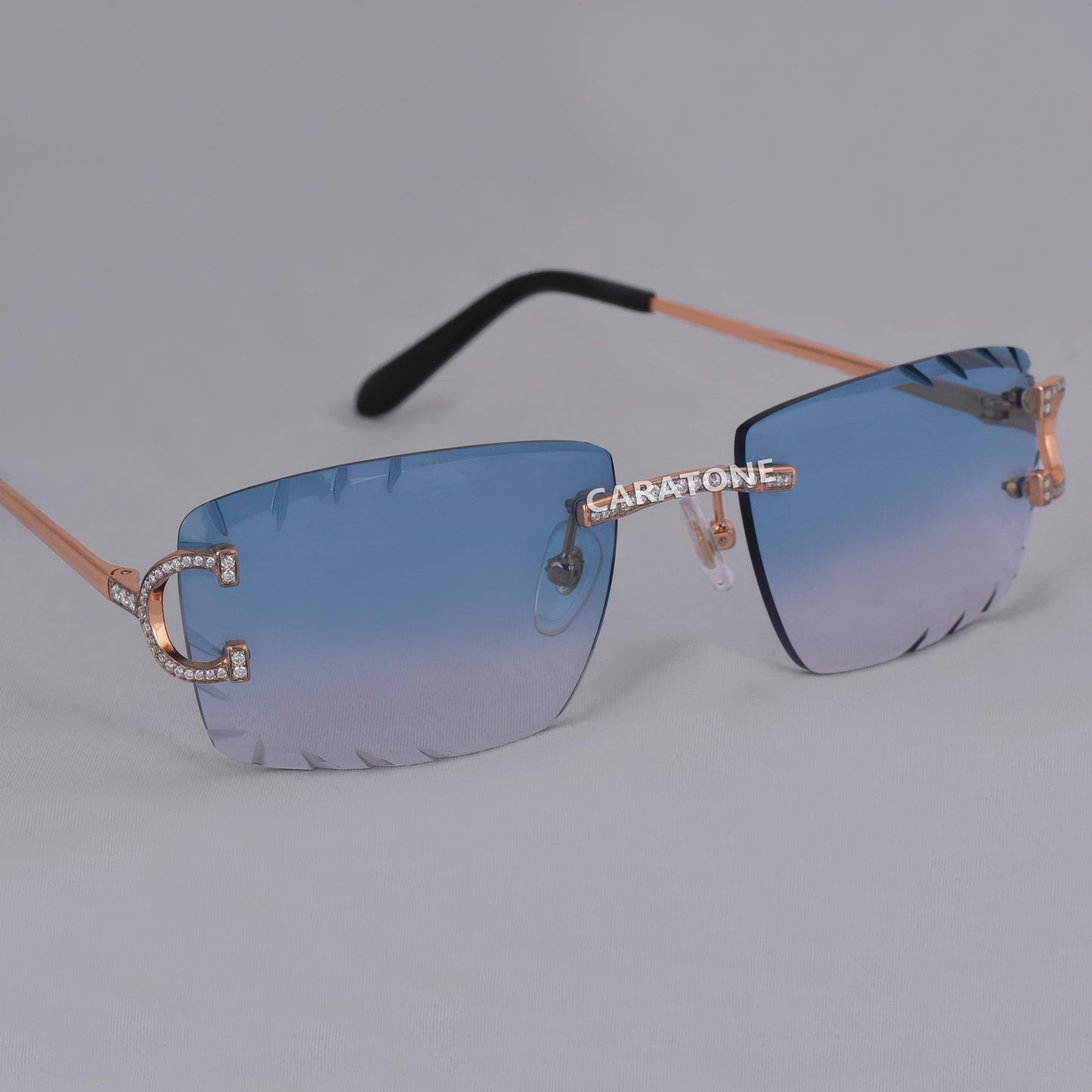 Rimless Sunglasses for Men Blue Color Glass VVS Diamond Branded Sunglass
