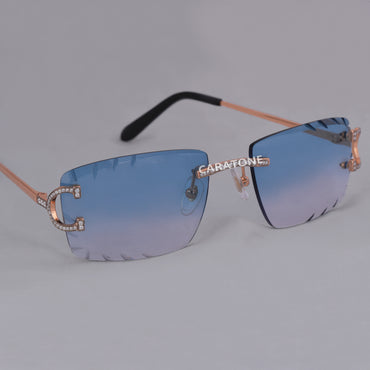 Rimless Sunglasses for Men Blue Color Glass VVS Diamond Branded Sunglass