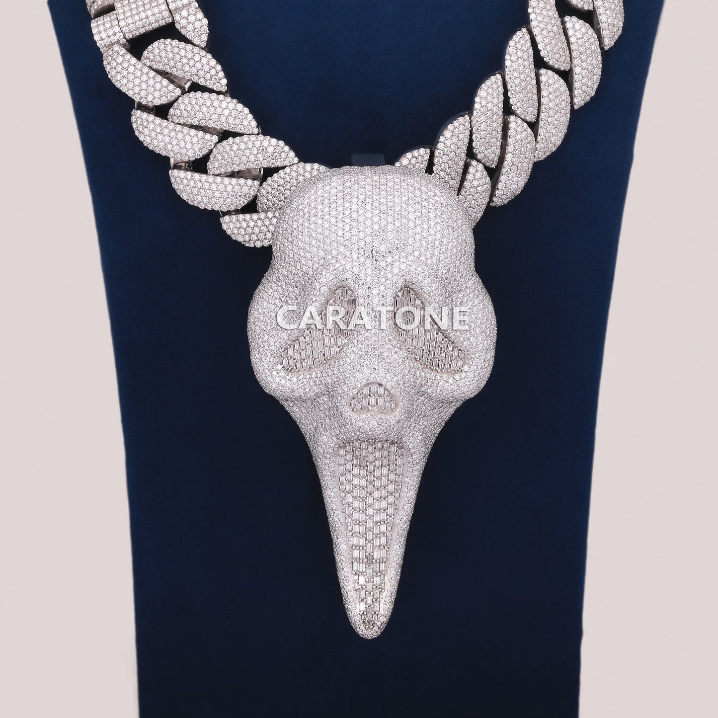 Hand Made Round And Bagutte Lab Diamond Chain With Pendant In 925 Sterling Silver