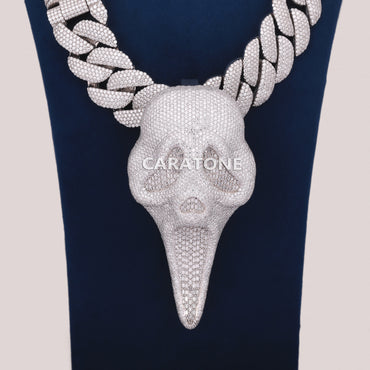Hand Made Round And Bagutte Lab Diamond Chain With Pendant In 925 Sterling Silver