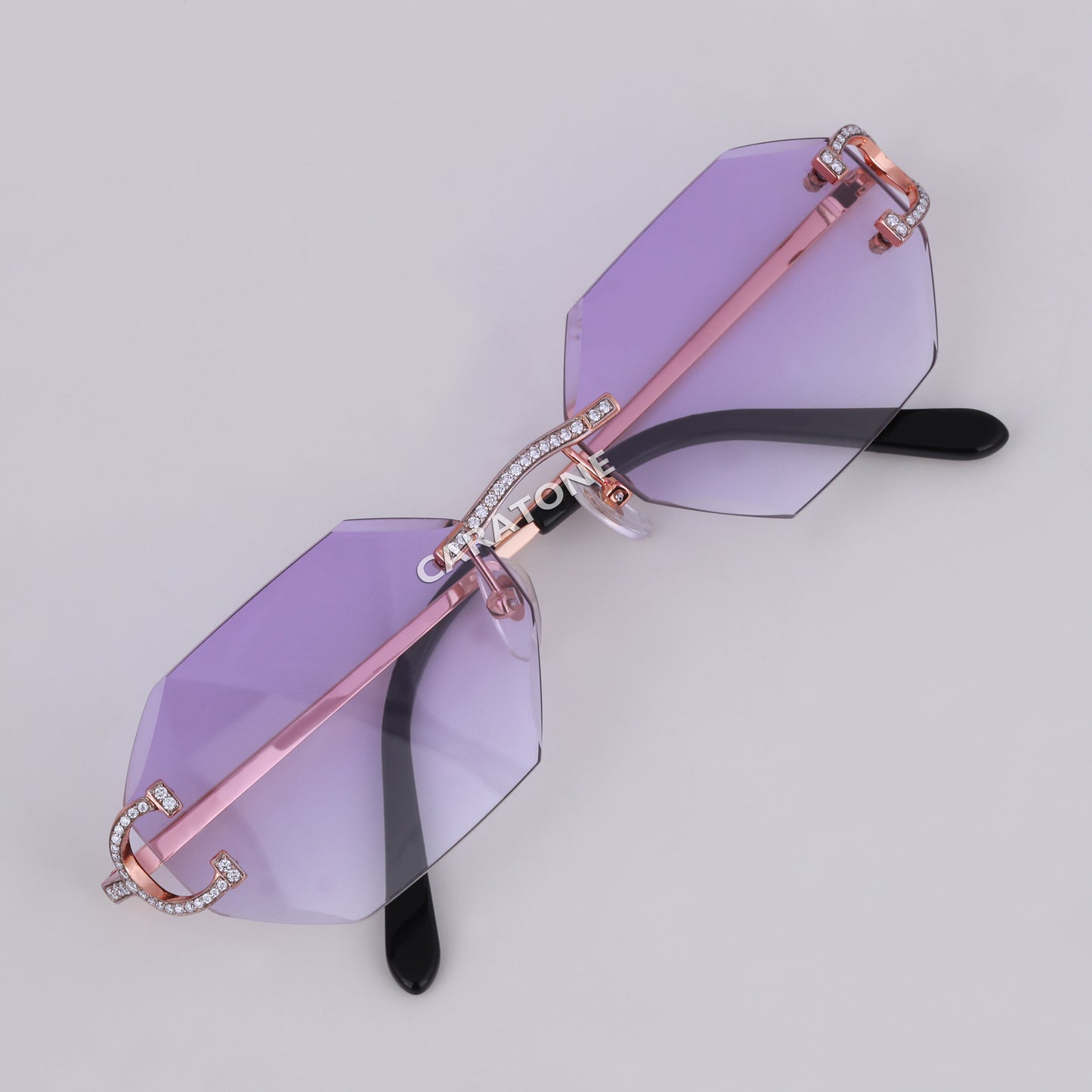 Stylish hexagon shaped purple shade diamond glasses for unisex