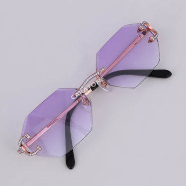 Stylish hexagon shaped purple shade diamond glasses for unisex