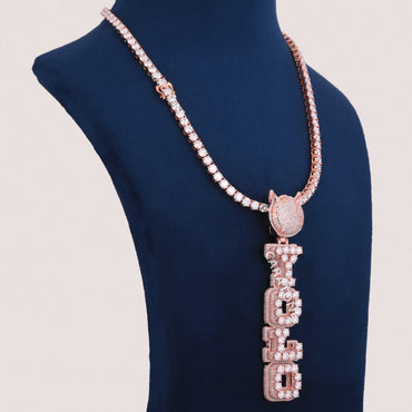4 MM Tennis Chain With Custom Letter Pendant In 14Kt Rose Gold