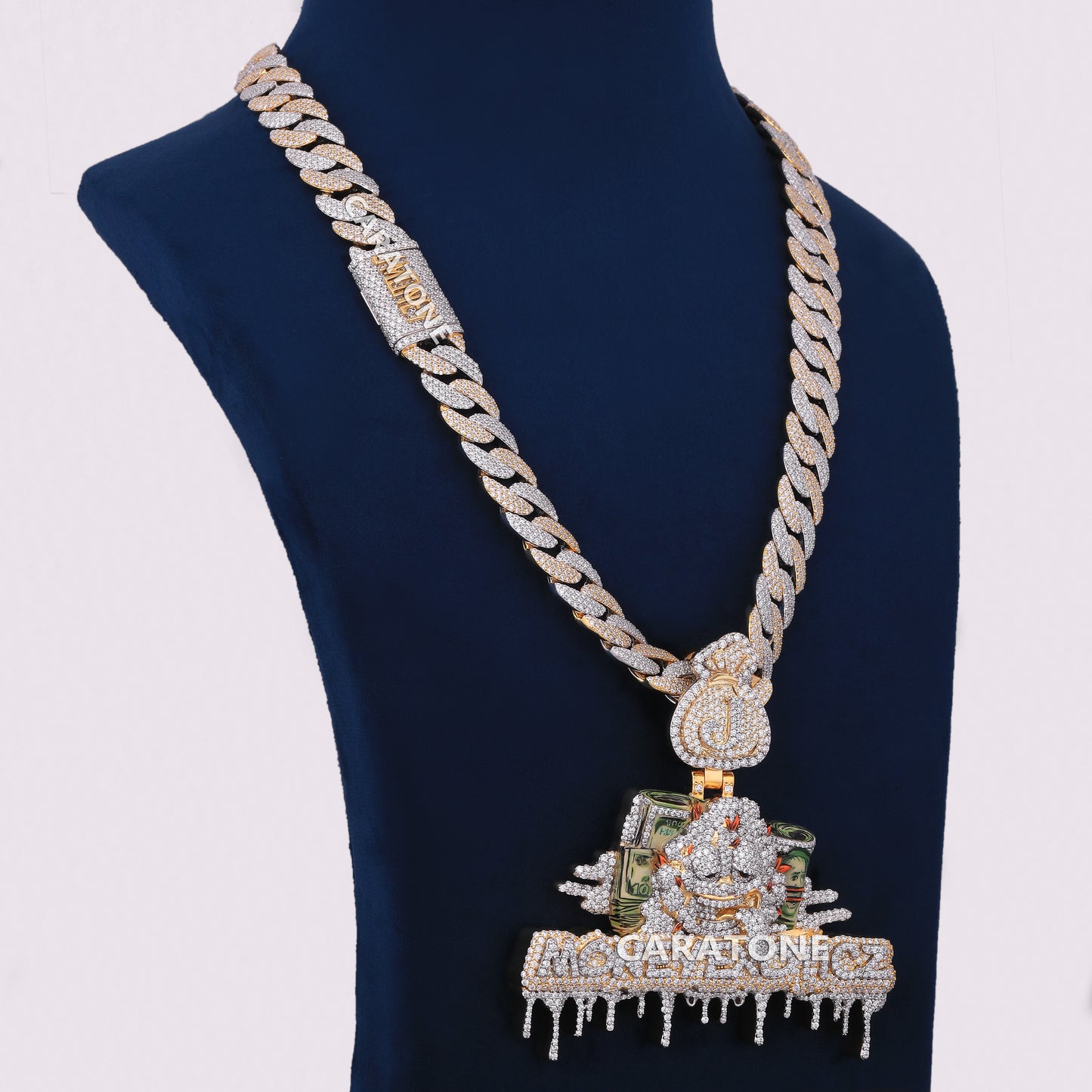 Two Tone 925 Sterling Silver VVS Clarity Lab Diamond Chain With Pendant