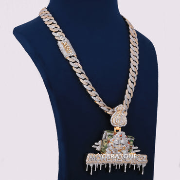 Two Tone 925 Sterling Silver VVS Clarity Lab Diamond Chain With Pendant